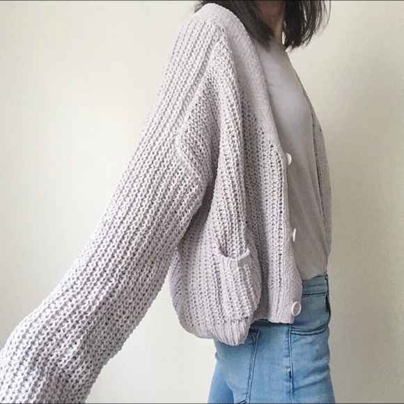 Oversized Light grey velvet cardigan - Picture 4 of 12